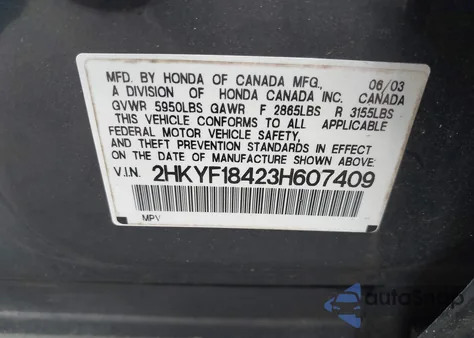 2003 Honda Pilot Ex z USA, uszkodzony, nr VIN 2HKYF18423H607409